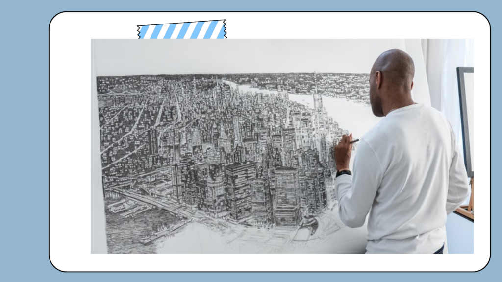 Stephen Wiltshire rysujący panoramę miasta